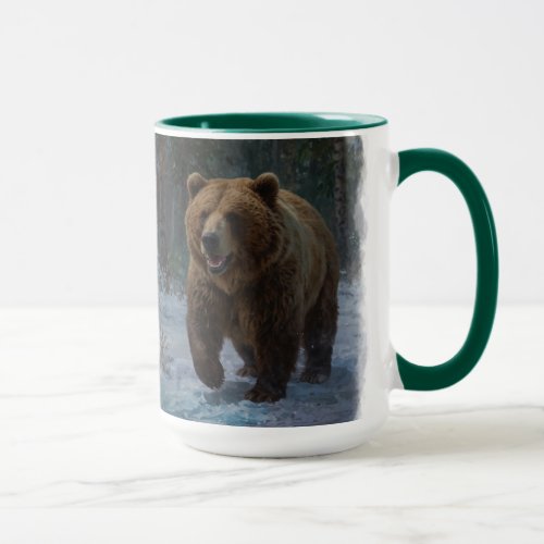 Grizzly Bear and Snowy Trail Wildlife Design Mug