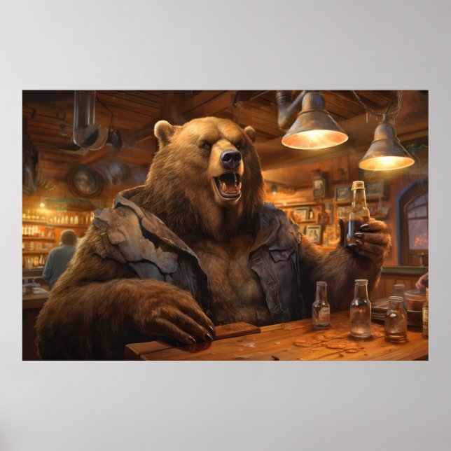 Grizzly Bear Animal Fun Drinking Happy Relax Time Poster (Front)