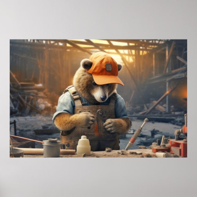 Grizzly Bear Animal Fun Work Handyman Happy Time Poster (Front)