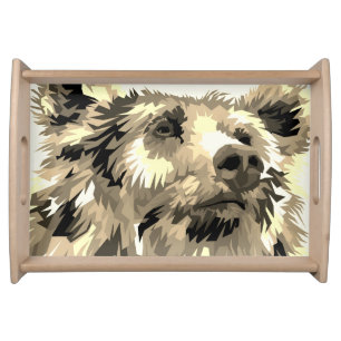 Grizzly bear animal nature pop art brown serving tray