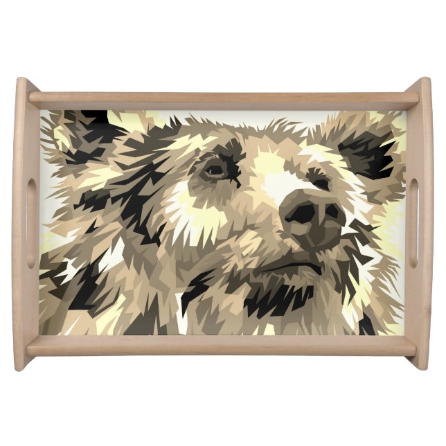 Grizzly bear animal nature pop art brown serving tray (Front)