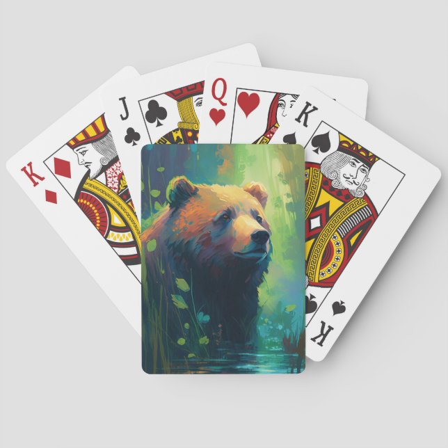 Grizzly Bear Animal Portrait Painting Wildlife Art Poker Cards (Back)