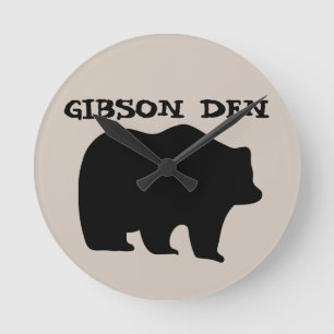 GRIZZLY BEAR ART PERSONALIZED CLOCK