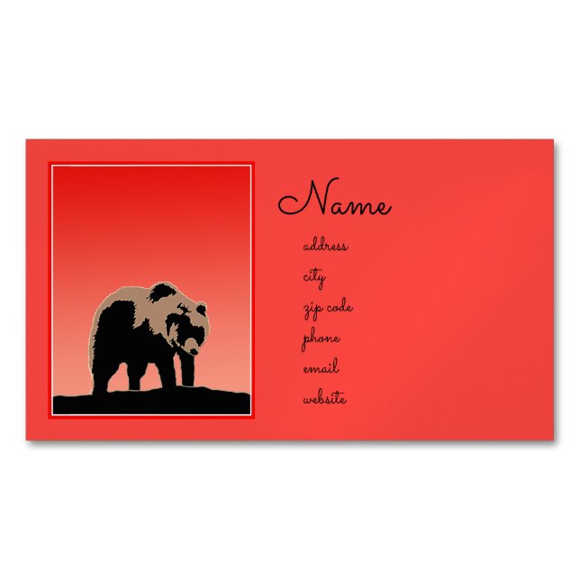 Grizzly Bear at Sunset  - Original Wildlife Art Business Card Magnet (Front)