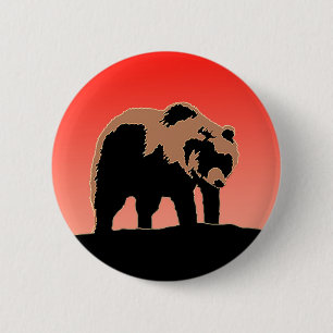 Grizzly Bear at Sunset - Original Wildlife Art Button