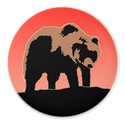Grizzly Bear at Sunset  _ Original Wildlife Art Ceramic Knob