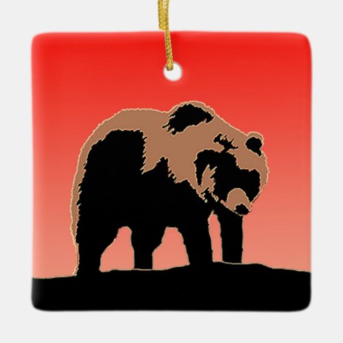Grizzly Bear at Sunset  _ Original Wildlife Art Ceramic Ornament