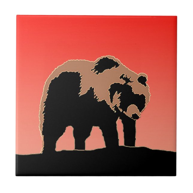 Grizzly Bear at Sunset  - Original Wildlife Art Ceramic Tile (Front)
