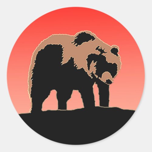 Grizzly Bear at Sunset  _ Original Wildlife Art Classic Round Sticker