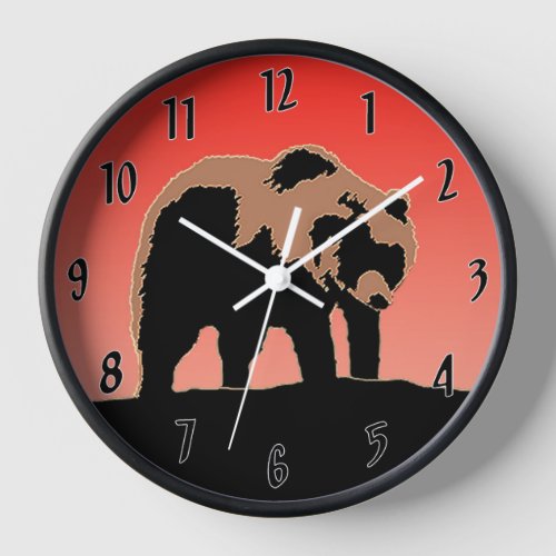 Grizzly Bear at Sunset  _ Original Wildlife Art Clock