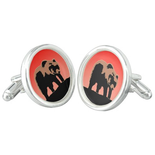 Grizzly Bear at Sunset  _ Original Wildlife Art Cufflinks