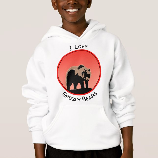 Grizzly Bear at Sunset  - Original Wildlife Art Hoodie (Front)