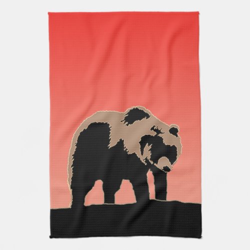 Grizzly Bear at Sunset  _ Original Wildlife Art Kitchen Towel