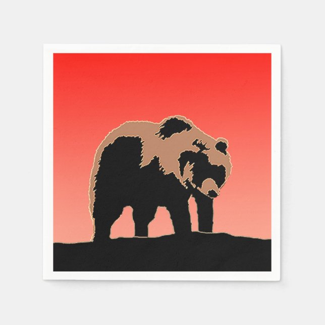 Grizzly Bear at Sunset  - Original Wildlife Art Napkins (Front)