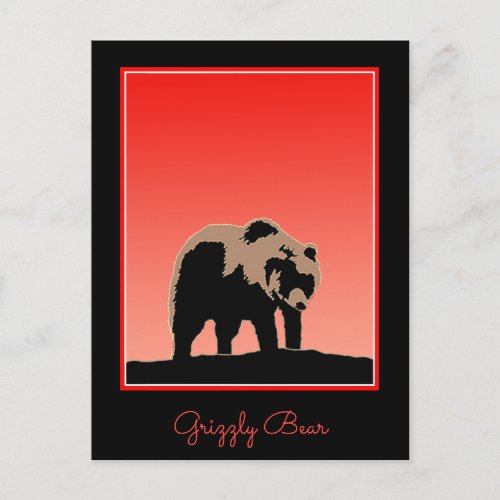 Grizzly Bear at Sunset  _ Original Wildlife Art Postcard