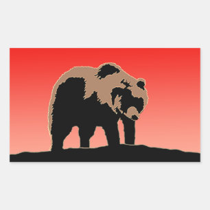 Grizzly Bear at Sunset - Original Wildlife Art Rectangular Sticker