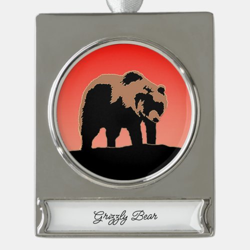 Grizzly Bear at Sunset  _ Original Wildlife Art Silver Plated Banner Ornament