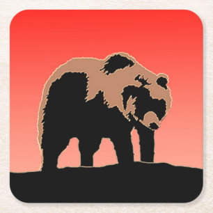 Grizzly Bear at Sunset - Original Wildlife Art Square Paper Coaster