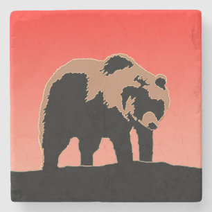 Grizzly Bear at Sunset - Original Wildlife Art Stone Coaster