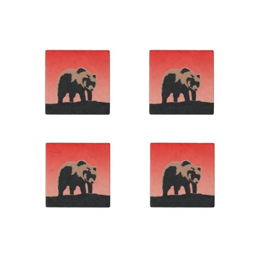 Grizzly Bear at Sunset  _ Original Wildlife Art Stone Magnet