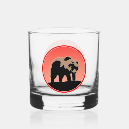 Grizzly Bear at Sunset  _ Original Wildlife Art Whiskey Glass