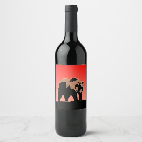 Grizzly Bear at Sunset  _ Original Wildlife Art Wine Label