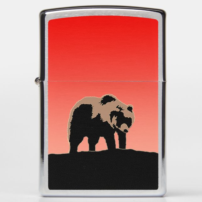 Grizzly Bear at Sunset  - Original Wildlife Art Zippo Lighter (Front)