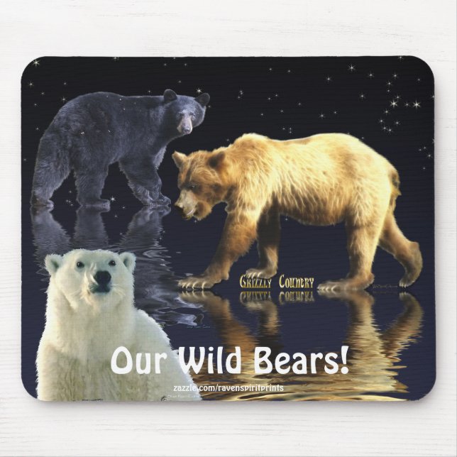 GRIZZLY BEAR, BLACK BEAR & POLAR BEAR MOUSE PAD (Front)