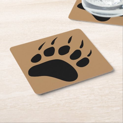 Grizzly Bear Black Paw Print Barware Square Paper Coaster