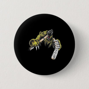 Grizzly Bear Bursting Though Biting Hockey Stick L Button