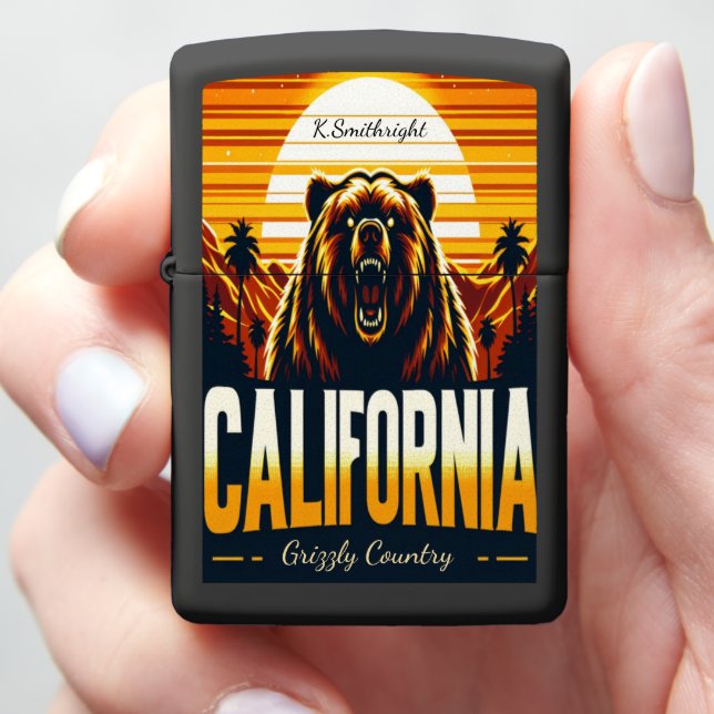 Grizzly Bear California Grizzly Country Design Zippo Lighter (In Hand)