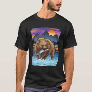 Grizzly Bear Catching Salmon Alaska Fishing Nature T-Shirt