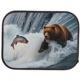 Grizzly Bear Catching Salmon Car Floor Mat