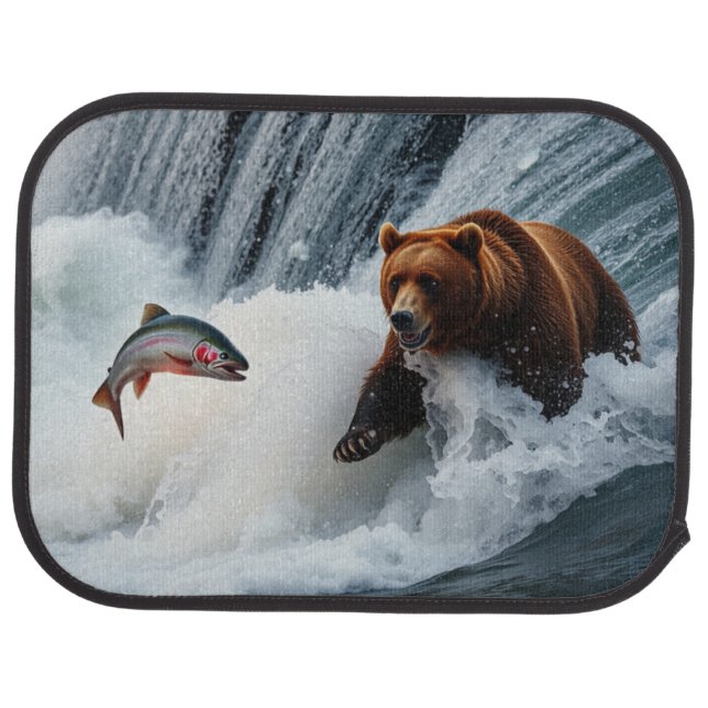 Grizzly Bear Catching Salmon Car Floor Mat (Rear)