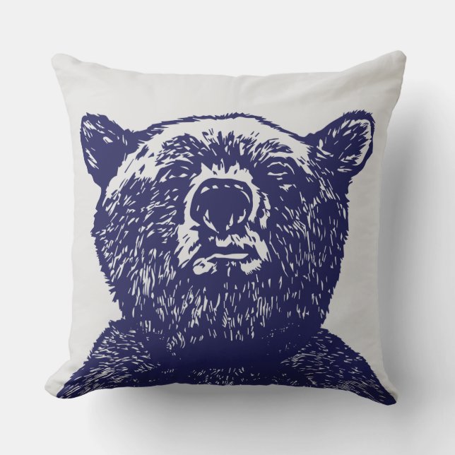 GRIZZLY BEAR Christmas Blue Vintage Throw Pillow (Front)