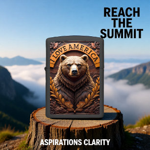 Grizzly Bear Close-up Leaf Wreath Zippo Lighter