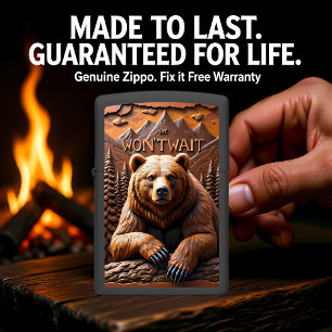 Grizzly Bear Close-Up Log Lookout Zippo Lighter