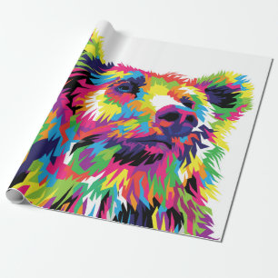 Grizzly bear colorful pop art abstract wrapping paper