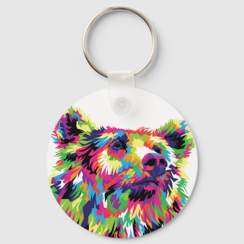 Grizzly bear colorful pop art keychain