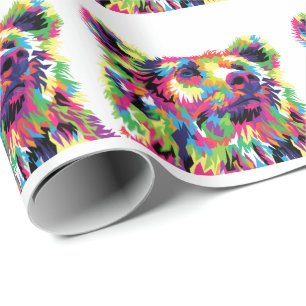 Grizzly bear colorful pop art wrapping paper