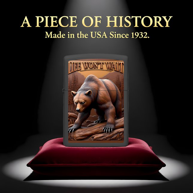 Grizzly Bear Crossing Fallen Timber Zippo Lighter (Creator Uploaded)