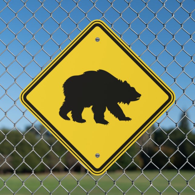 Grizzly Bear Crossing Metal Sign (In Situ(Fence))