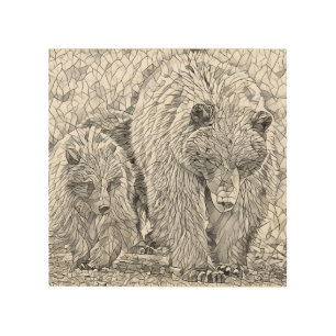 Grizzly Bear & Cub animal nature abstract art