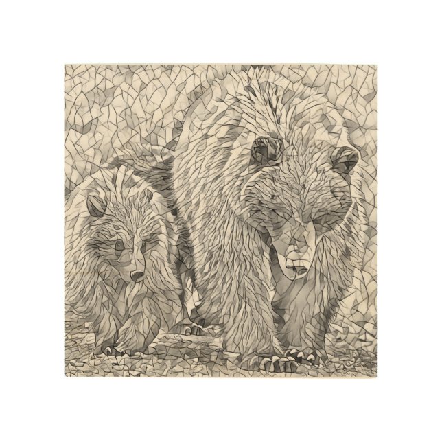 Grizzly Bear & Cub animal nature abstract art (Front)