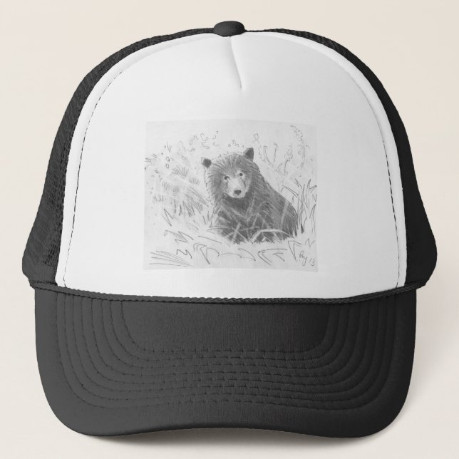 Grizzly Bear Cub Drawing Trucker Hat (Front)