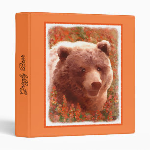 Grizzly Bear Cub in Fireweed Painting Wildlife Art 3 Ring Binder