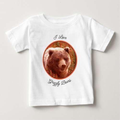 Grizzly Bear Cub in Fireweed Painting Wildlife Art Baby T_Shirt