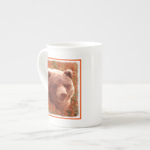 Grizzly Bear Cub in Fireweed Painting Wildlife Art Bone China Mug