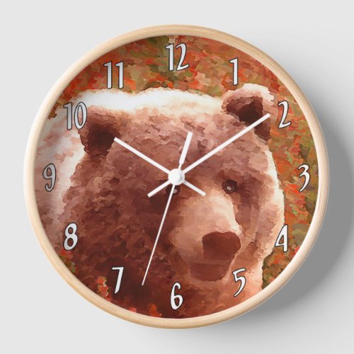 Grizzly Bear Cub in Fireweed Painting Wildlife Art Clock