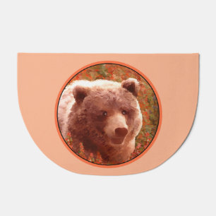 Grizzly Bear Cub in Fireweed Painting Wildlife Art Doormat